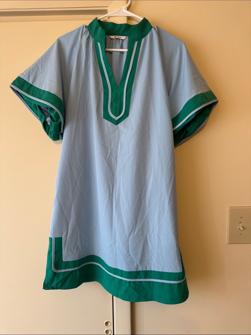 Light Blue Tunic Dress with Green Trim